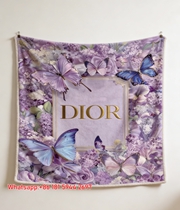 Dior Purple Butterfly Floral Flannel Sofa Throw Blanket D218